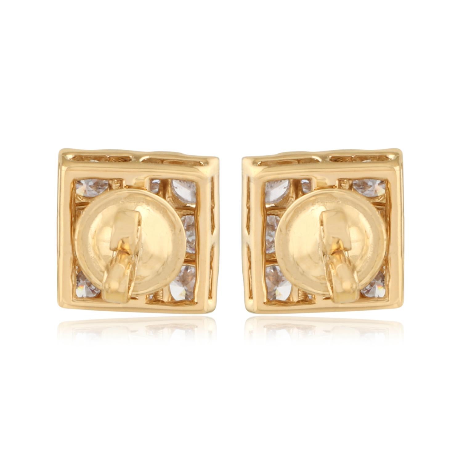 Women's Natural 2.85 Carat Diamond Square Stud Earrings 18 Karat Yellow Gold Jewelry For Sale