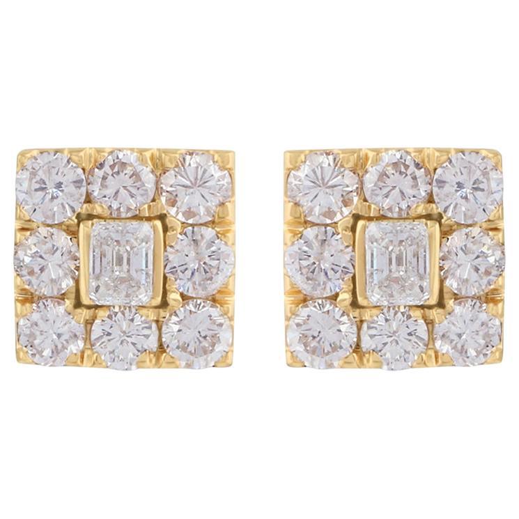 Natural 2.85 Carat Diamond Square Stud Earrings 18 Karat Yellow Gold Jewelry For Sale