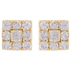 Natural 2.85 Carat Diamond Square Stud Earrings 18 Karat Yellow Gold Jewelry