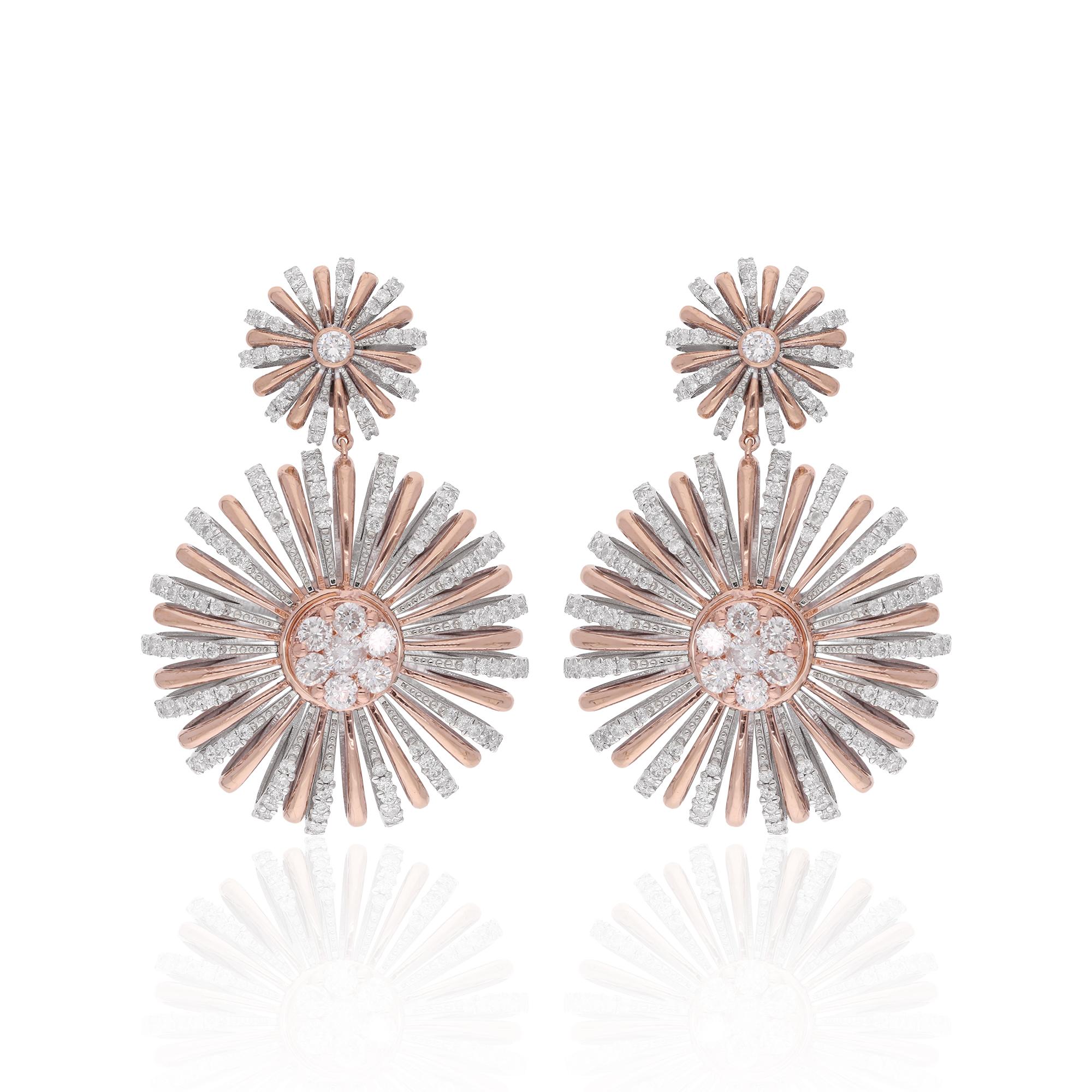 Item Code :- SJEE-10127
Gross Wt. :- 18.52 gm
18k Solid Rose Gold Wt. :- 17.95 gm
Natural Diamond Wt. :- 2.85 Ct. ( AVERAGE DIAMOND CLARITY SI1-SI2 & COLOR H-I )
Earrings Size :- 38 mm approx.

✦ Sizing
.....................
We can adjust most items