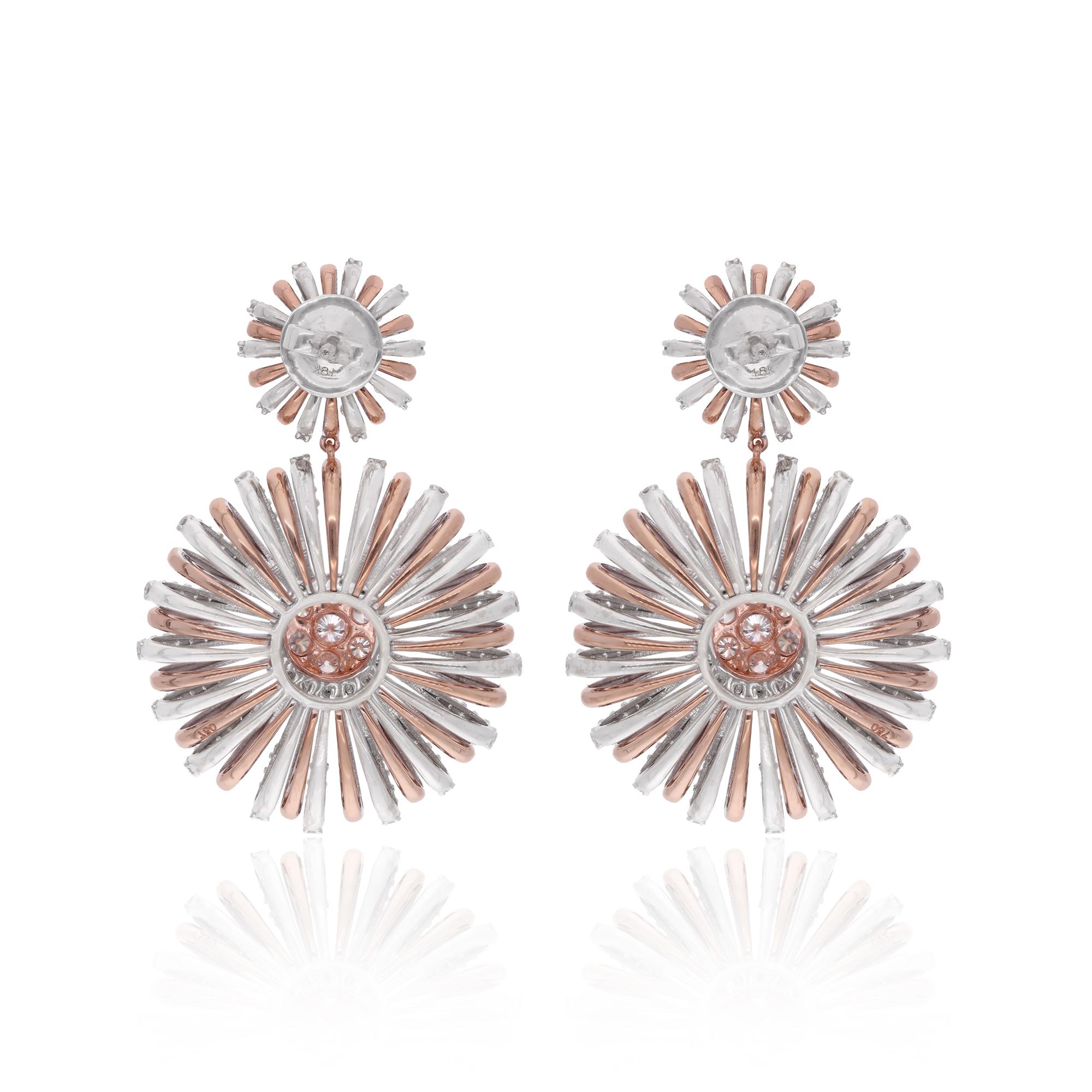Natural 2.85 Carat Diamond Sunburst Celestial Dangle Earrings 18 Karat Rose Gold In New Condition For Sale In Diera, Dubai