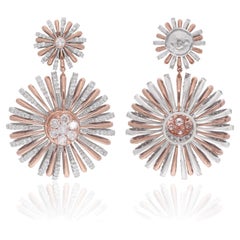 Natural 2.85 Carat Diamond Sunburst Celestial Dangle Earrings 18 Karat Rose Gold