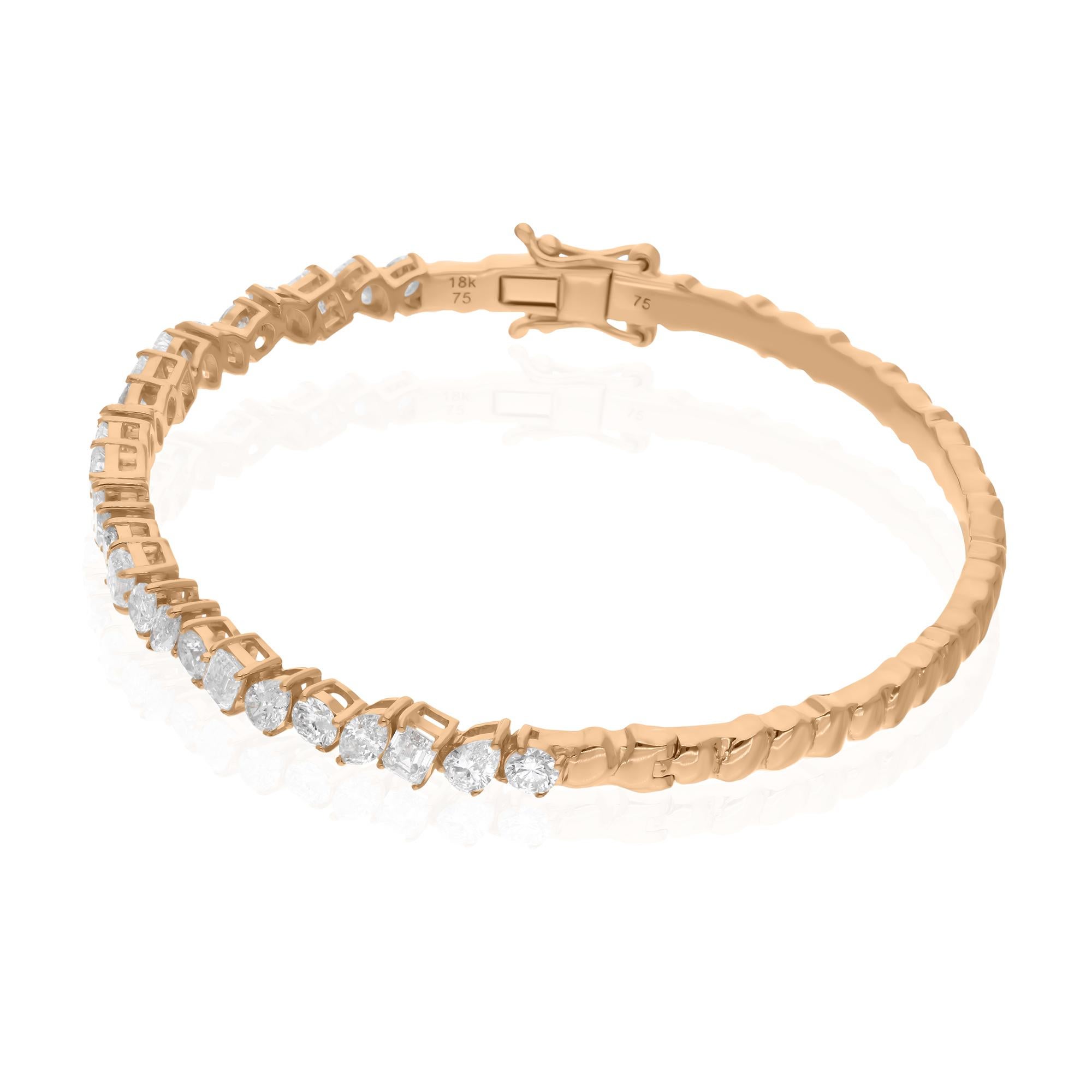 Moderne Bracelet jonc fin en or jaune 14 carats avec diamants naturels de 2,85 carats de formes multiples en vente