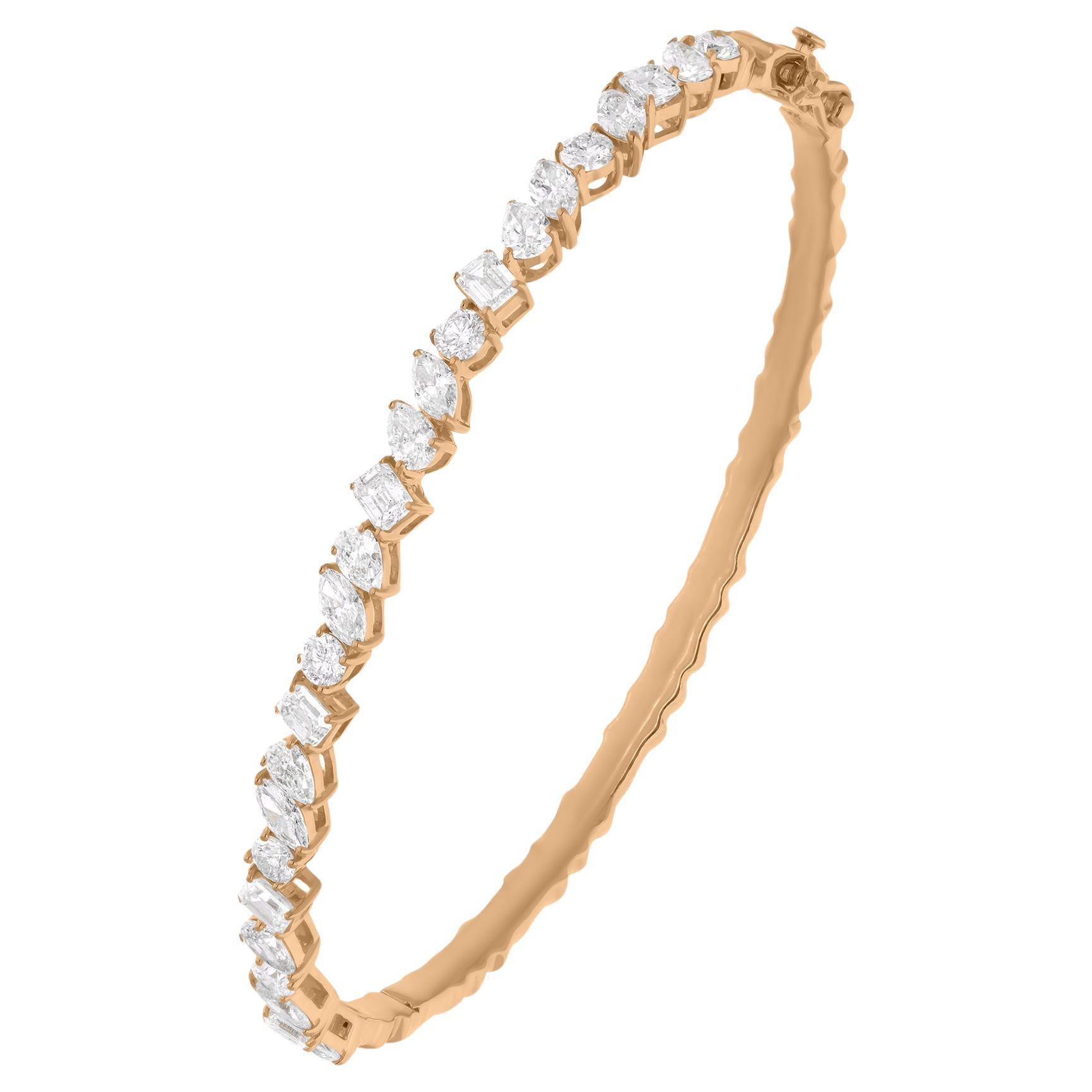 Natural 2.85 Carat Multi Shape Diamond Bangle Fine Bracelet 18 Karat Yellow Gold