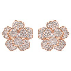 Natural 2.85 Carat SI/H Diamond Flower Earrings 18 Karat Rose Gold