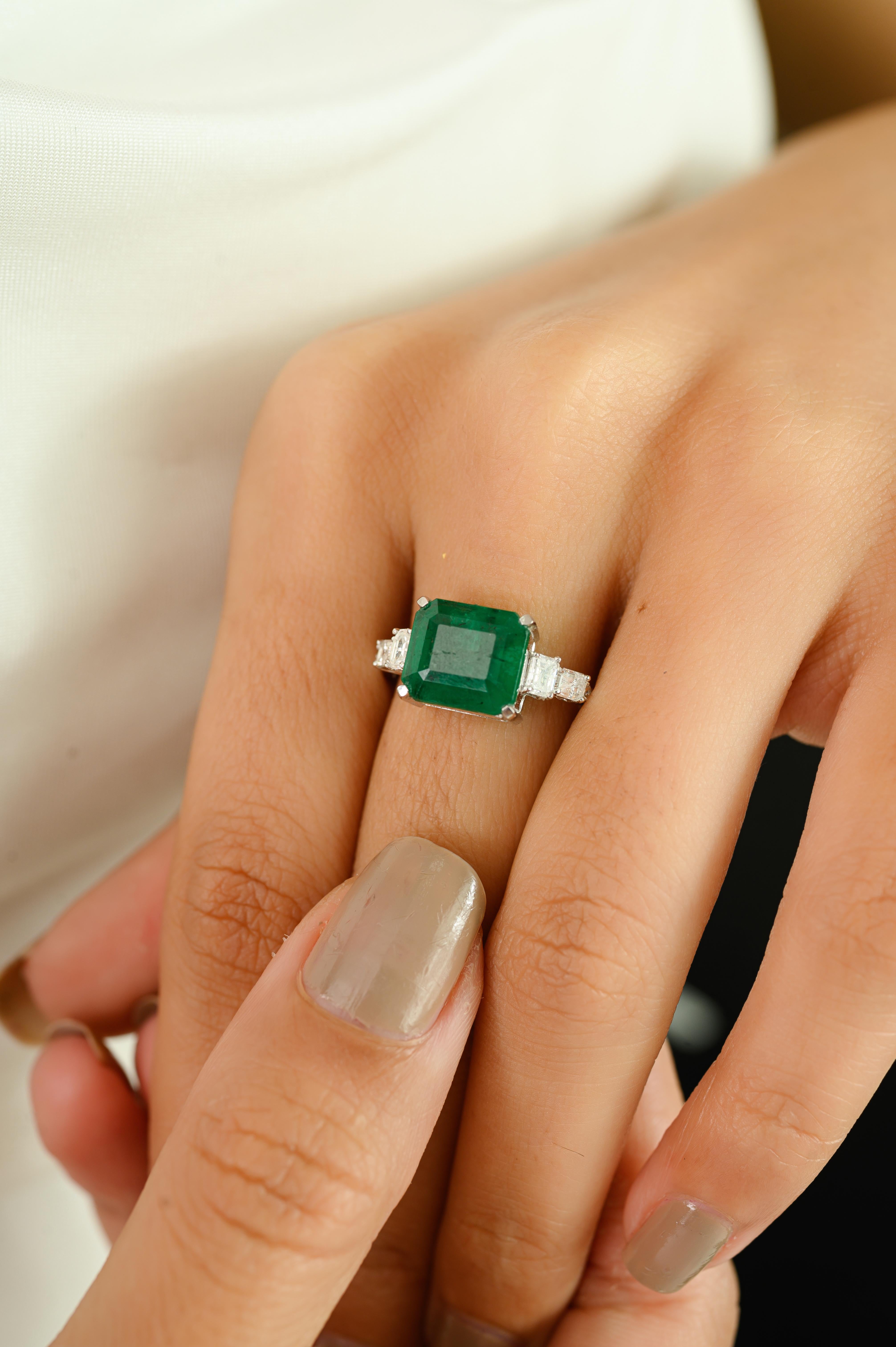Im Angebot: Natürlicher 2,85 CT Smaragd & Diamant Verlobungsring in 14k massivem Weißgold () 10