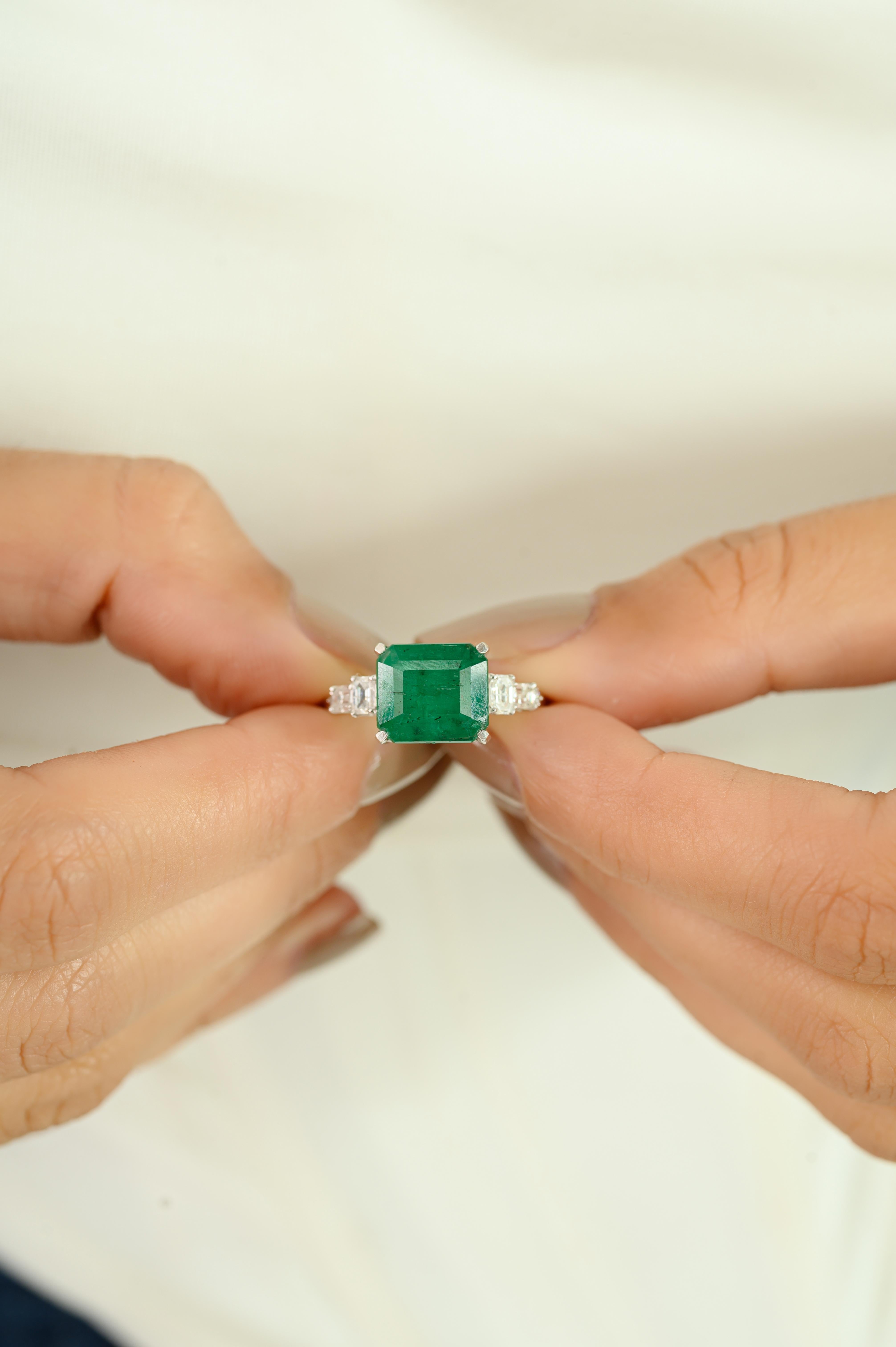 Im Angebot: Natürlicher 2,85 CT Smaragd & Diamant Verlobungsring in 14k massivem Weißgold () 2