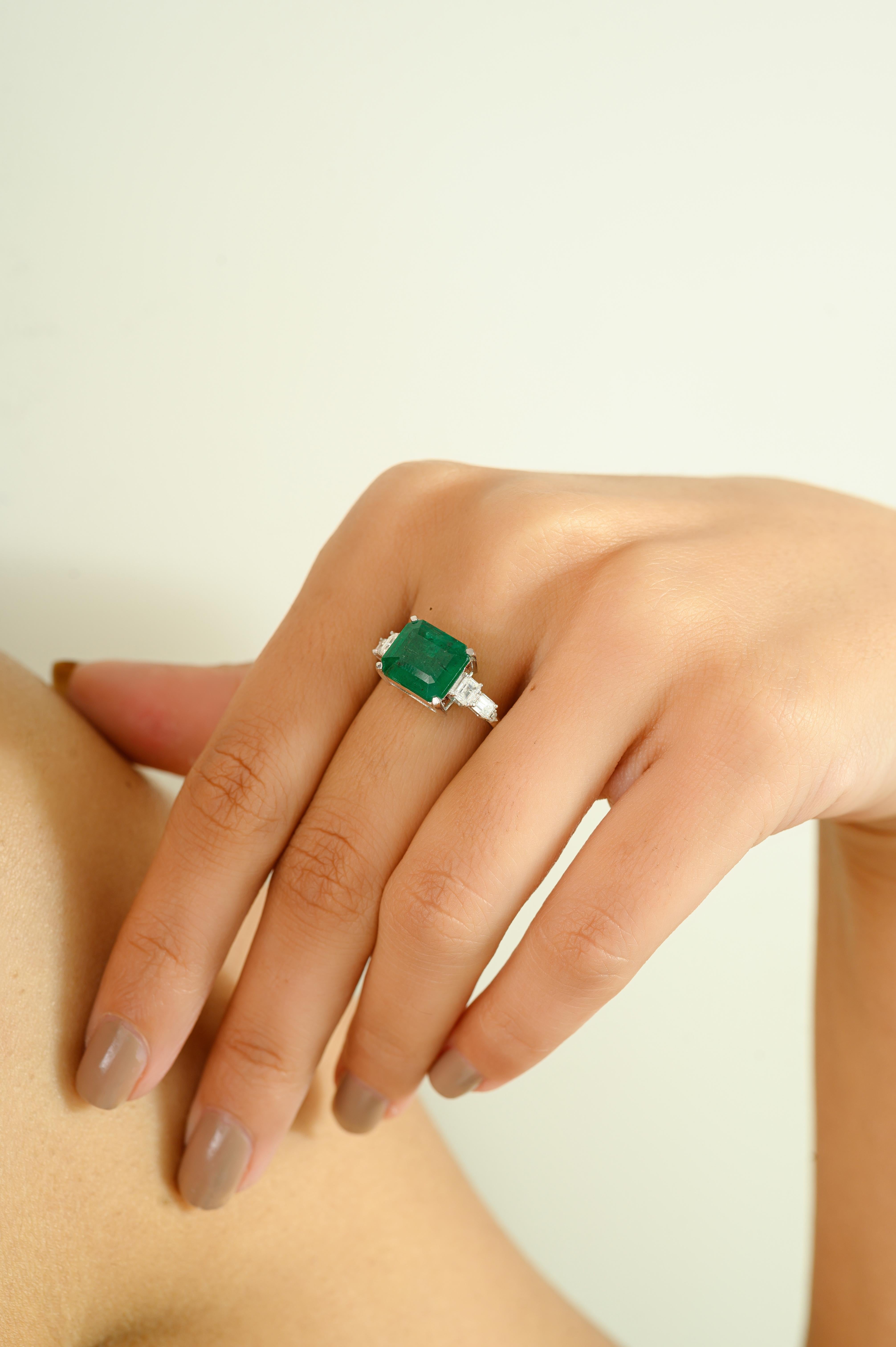 Im Angebot: Natürlicher 2,85 CT Smaragd & Diamant Verlobungsring in 14k massivem Weißgold () 6