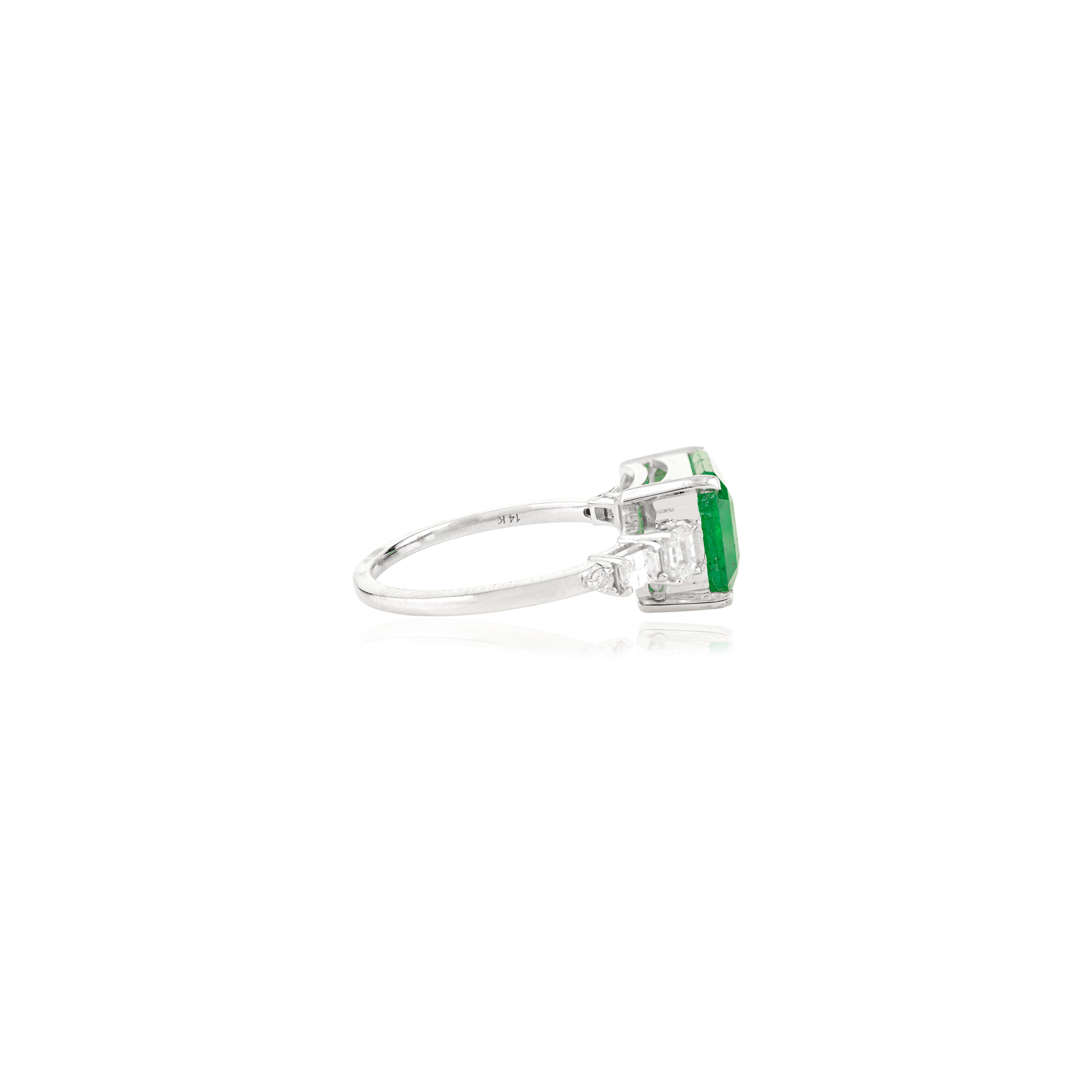 Im Angebot: Natürlicher 2,85 CT Smaragd & Diamant Verlobungsring in 14k massivem Weißgold () 7