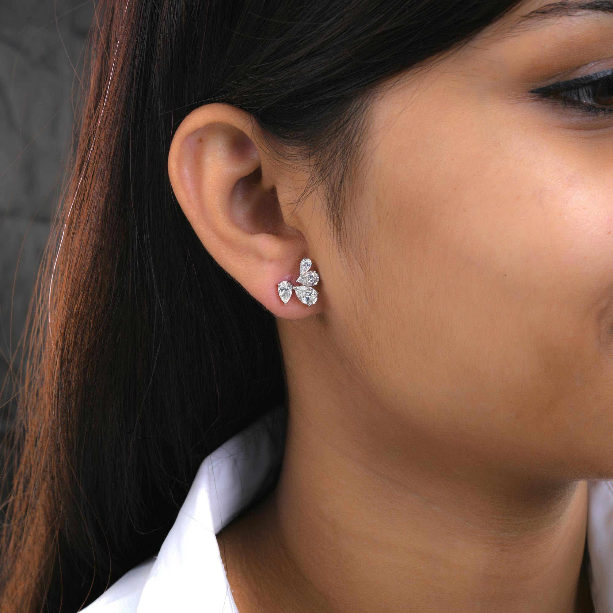 Pear Cut Natural 2.88 Carat Pear Diamond Earrings 18 Karat White Gold Handmade Jewelry For Sale