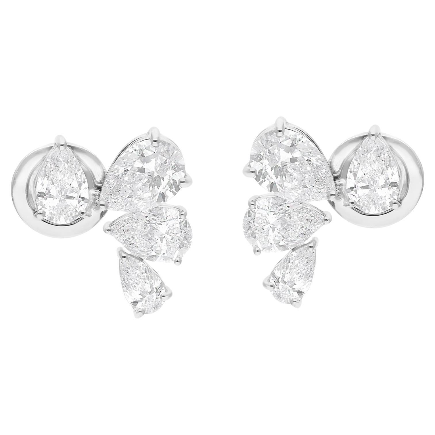Natural 2.88 Carat Pear Diamond Earrings 18 Karat White Gold Handmade Jewelry For Sale