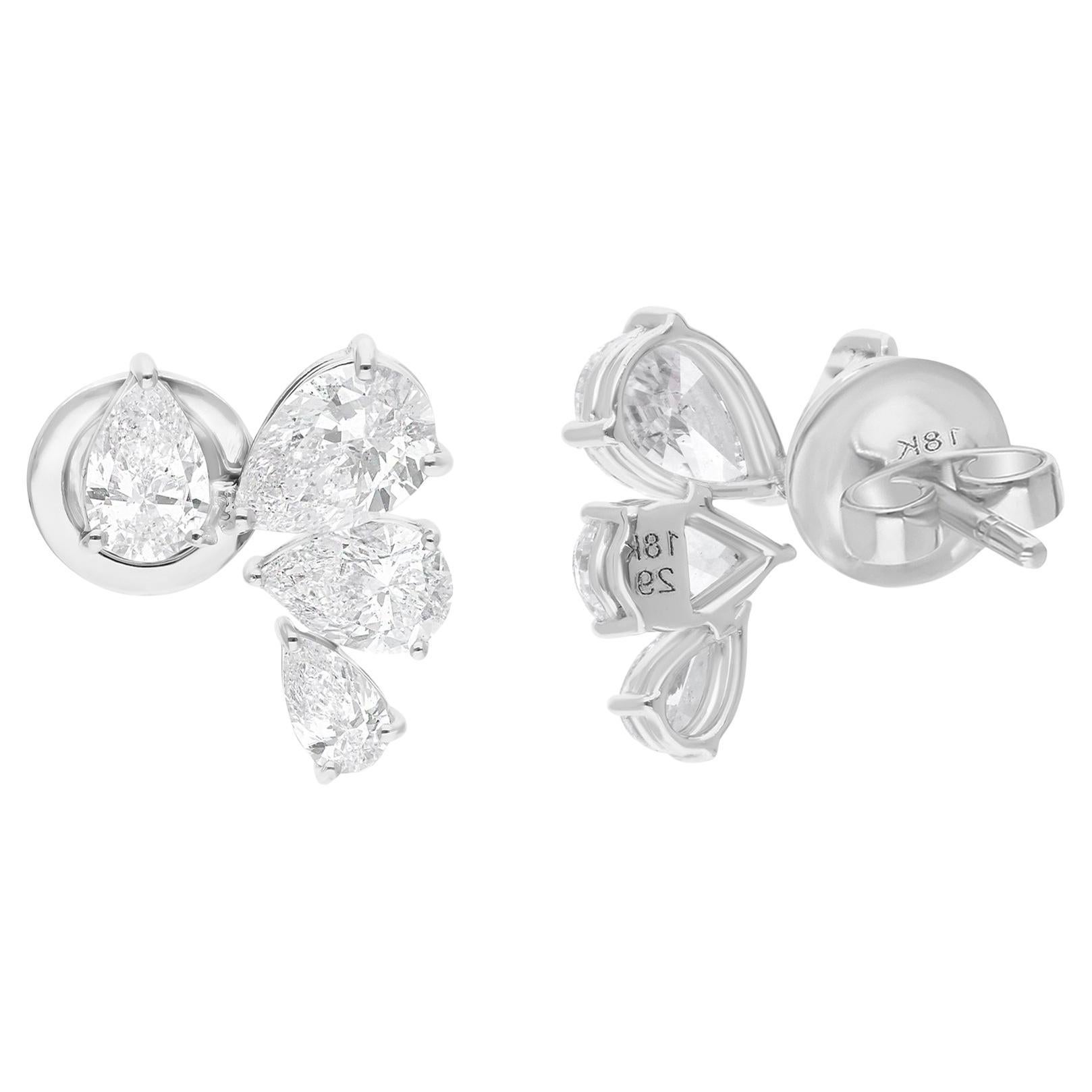 Natural 2.88 Carat Pear Diamond Earrings 18 Karat White Gold Handmade Jewelry