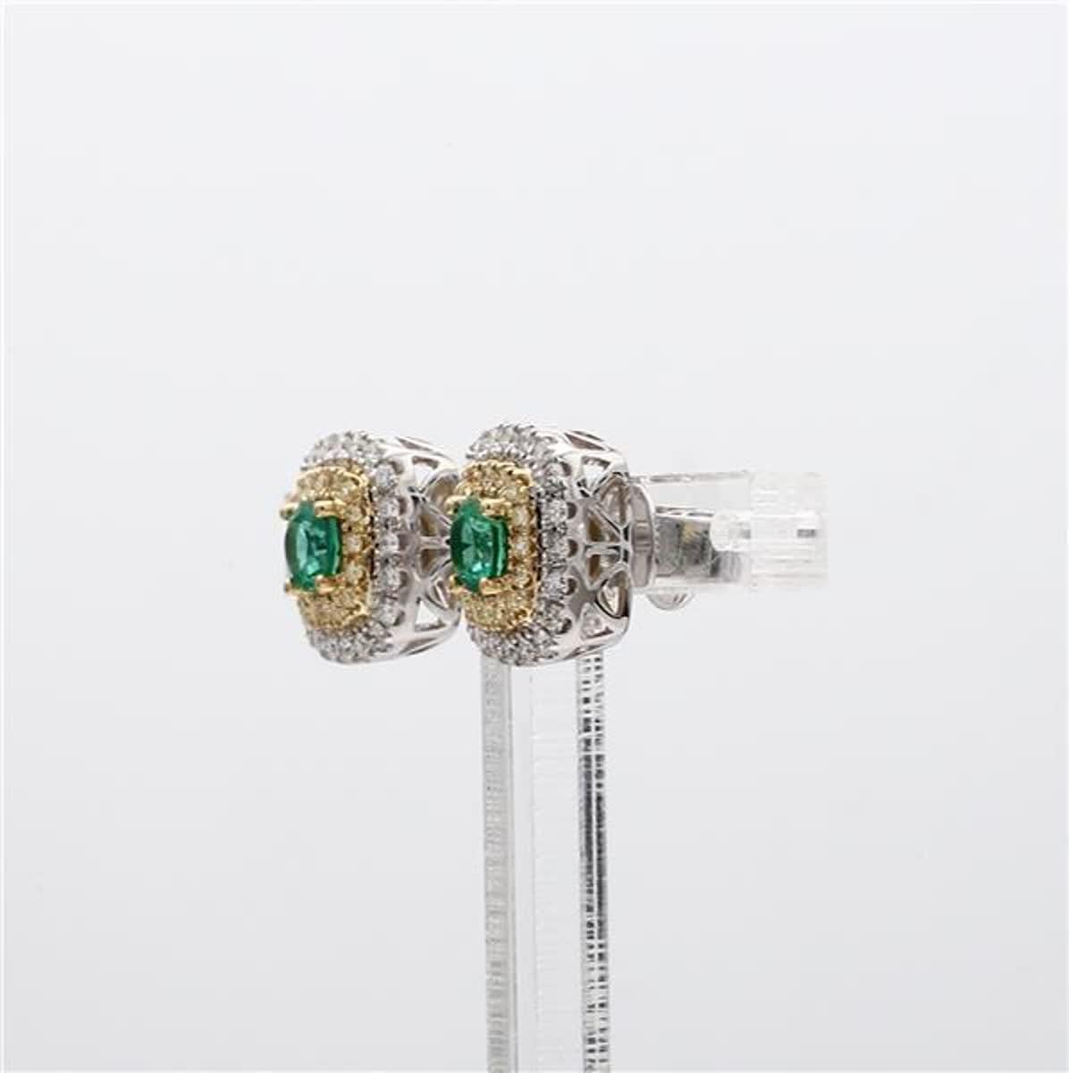 Contemporary Natural Round Emerald and White Diamond .91 Carat TW Gold Stud Earrings For Sale