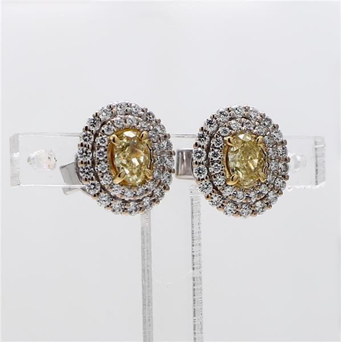Natural Yellow Oval and White Diamond 1.02 Carat TW Gold Stud Earrings 1