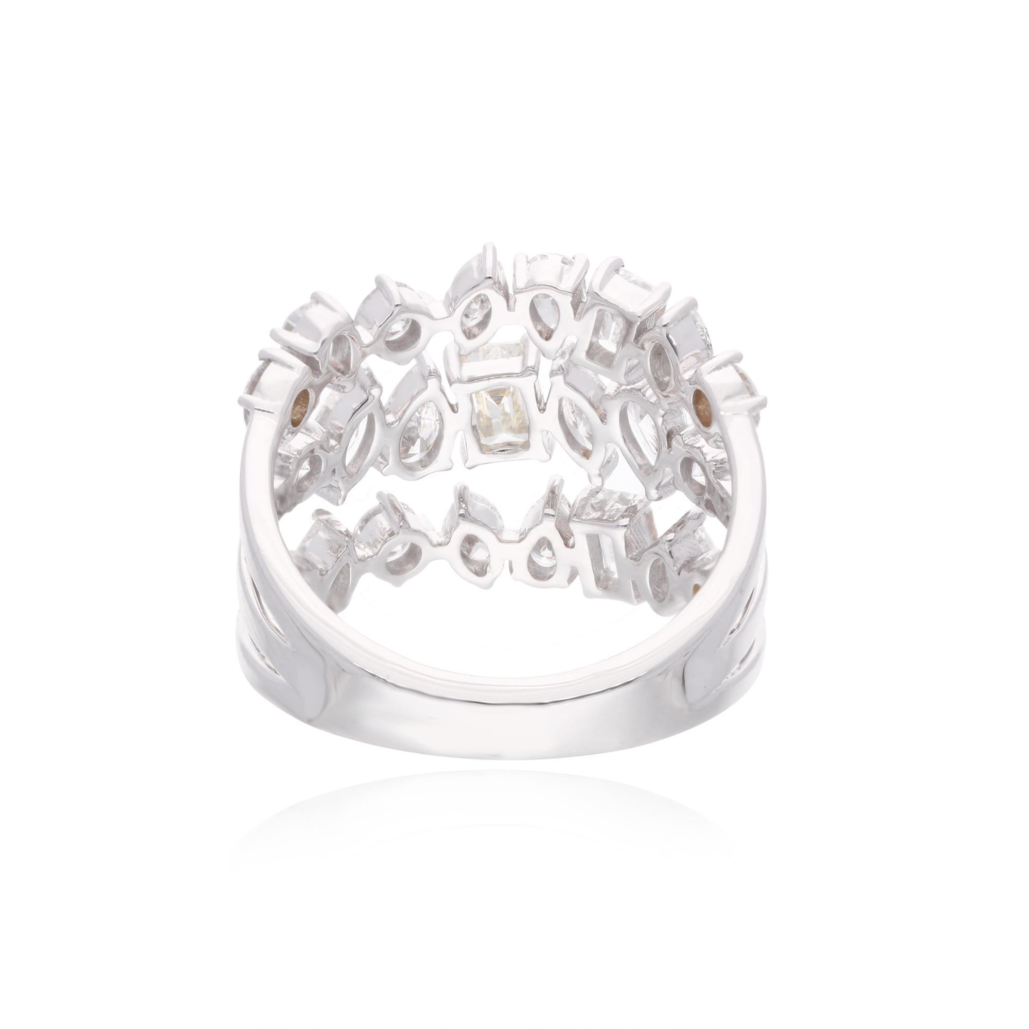 Modern Natural 2.90 Carat Diamond Three Layer Ring 18 Karat White Gold Handmade Jewelry For Sale