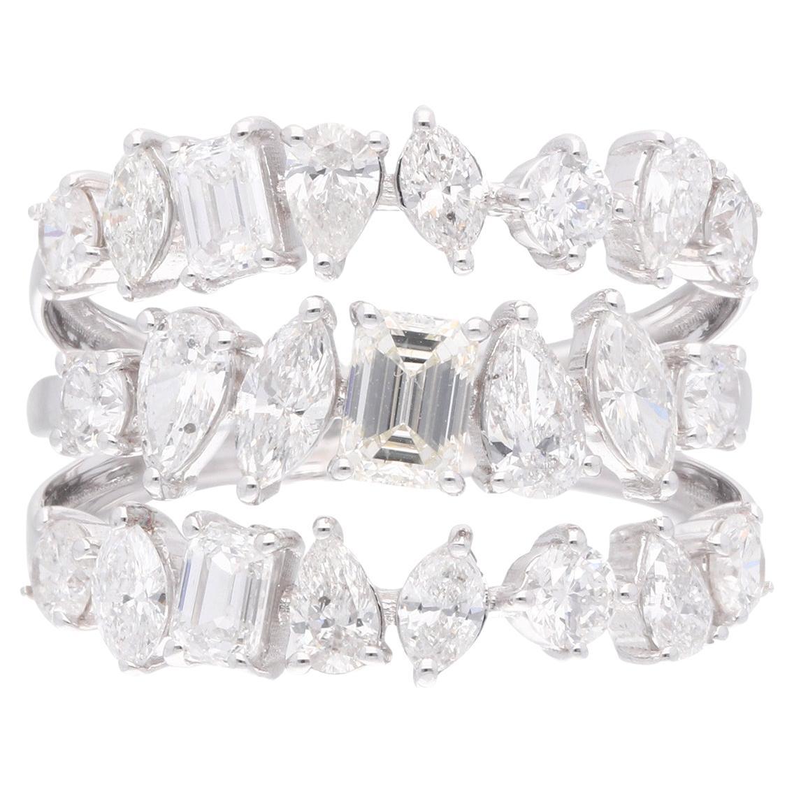 Natural 2.90 Carat Diamond Three Layer Ring 18 Karat White Gold Handmade Jewelry For Sale