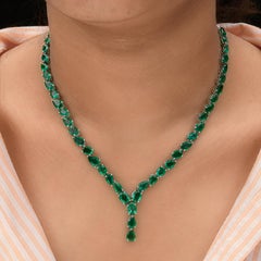 Natural 29.06Ct Pear & Oval Cut Zambian Emerald 14 Carat White Gold Necklace