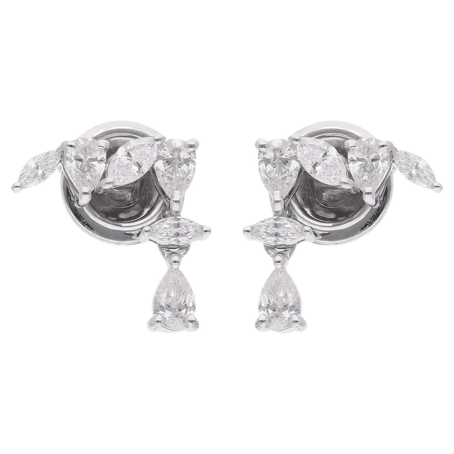 Natural 2.91 Carat SI/H Marquise Pear Diamond Earrings 18 Karat White Gold