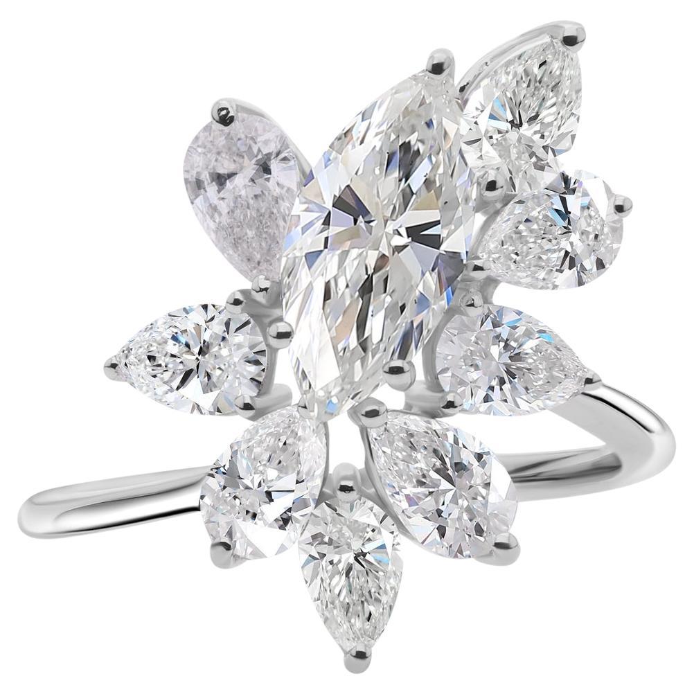 Natürlicher 2,94 Karat SI/H Marquise Birne Diamant Ring 18 Karat Weißgold Schmuck