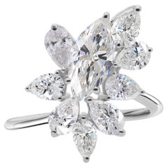 Natürlicher 2,94 Karat SI/H Marquise Birne Diamant Ring 18 Karat Weißgold Schmuck