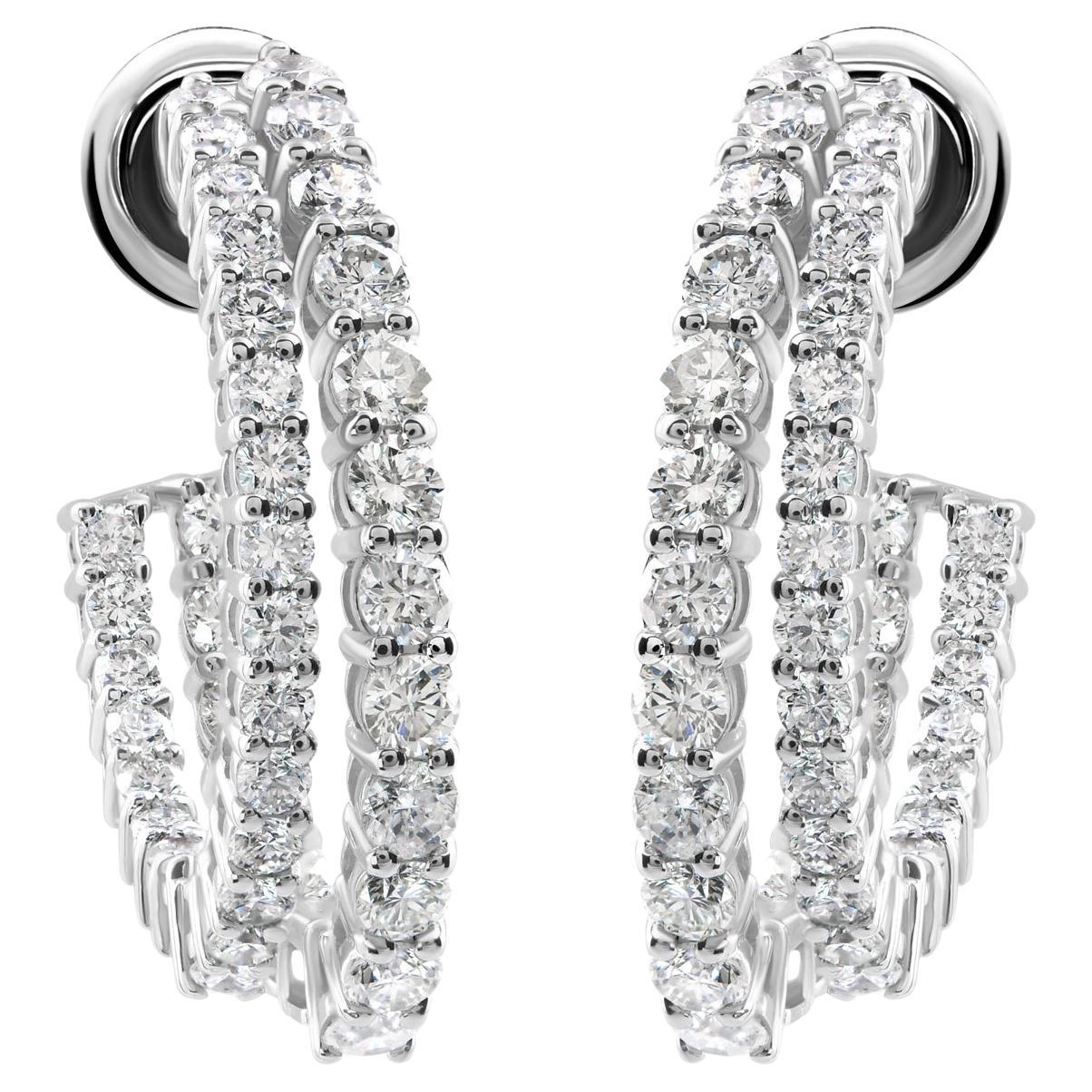 Natural 2.95 Carat SI Clarity HI Color Diamond Hoop Earrings 18 Karat White Gold