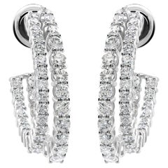 Natural 2.95 Carat SI Clarity HI Color Diamond Hoop Earrings 18 Karat White Gold