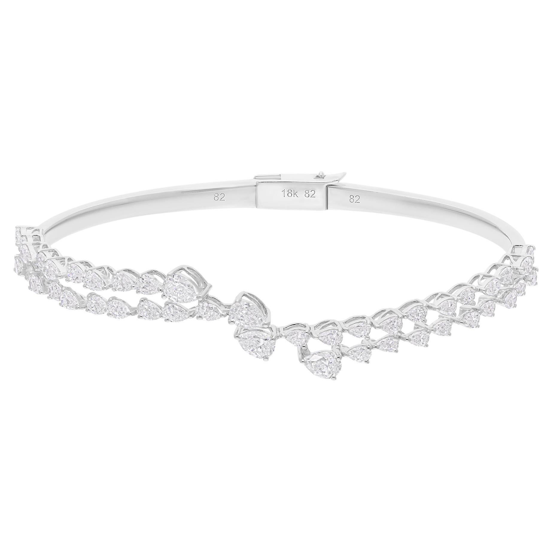 Natural 2.95 Carat SI/H Pear Diamond Bangle Bracelet 14 Karat White Gold Jewelry