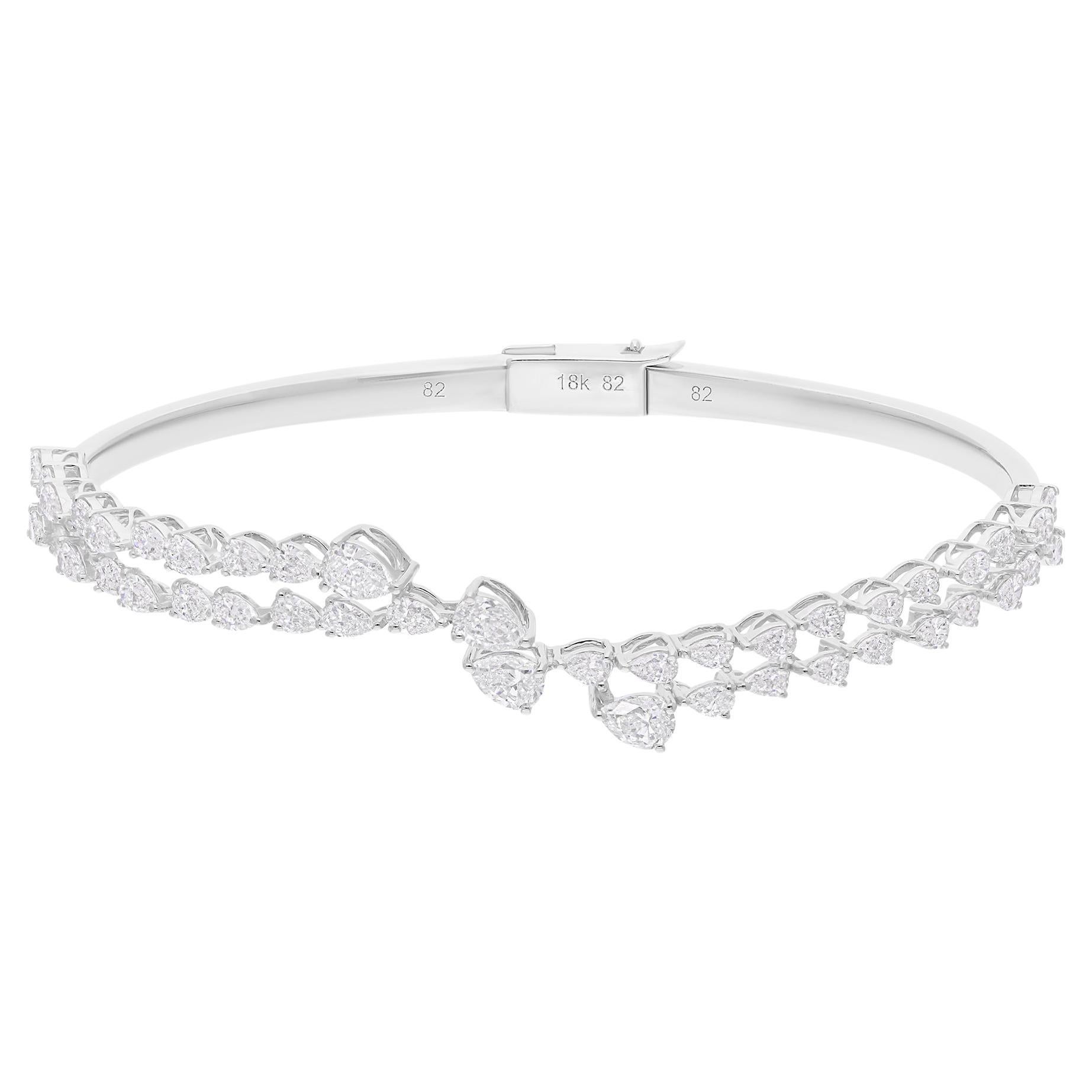 Natural 2.95 Carat SI/H Pear Diamond Bangle Bracelet 18 Karat White Gold Jewelry