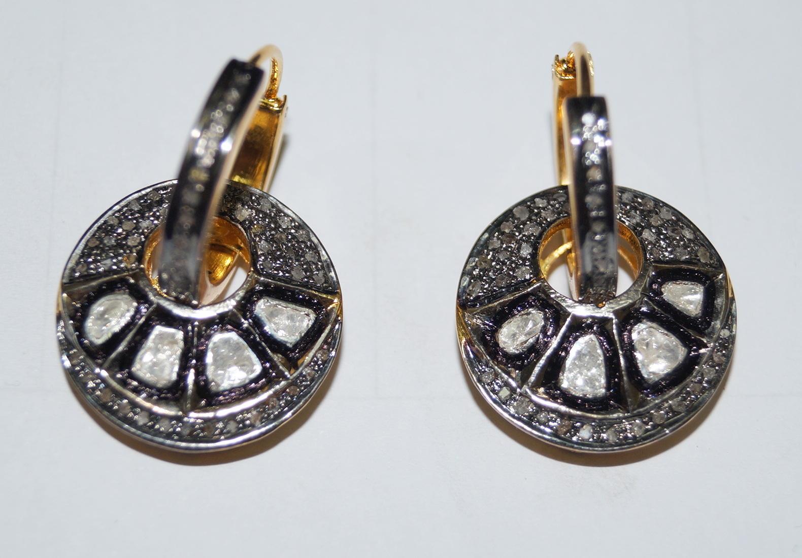 Rose Cut Natural 2.95ct uncut rose cut diamonds sterling silver earrings  For Sale