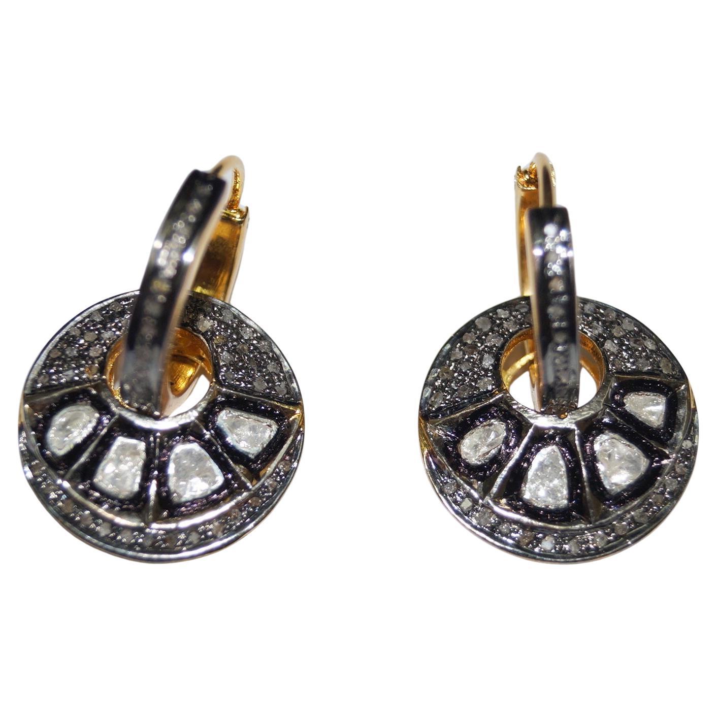 Natural 2.95ct uncut rose cut diamonds sterling silver earrings 