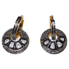 Natural 2.95ct uncut rose cut diamonds sterling silver earrings