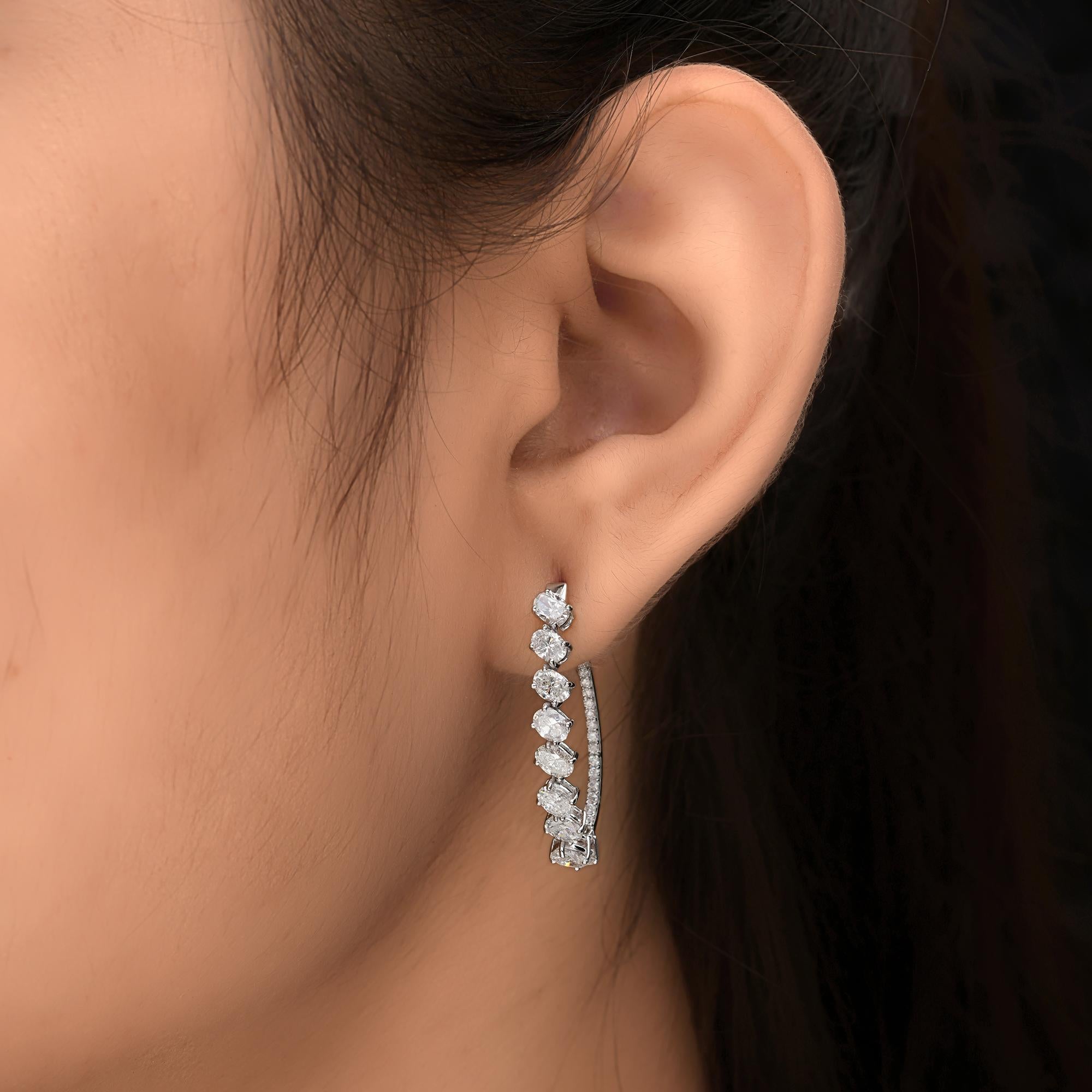 Taille ovale Boucles d'oreilles en or blanc 18 carats avec diamants naturels de 2,96 carats SI/H de taille brillants multiples en vente