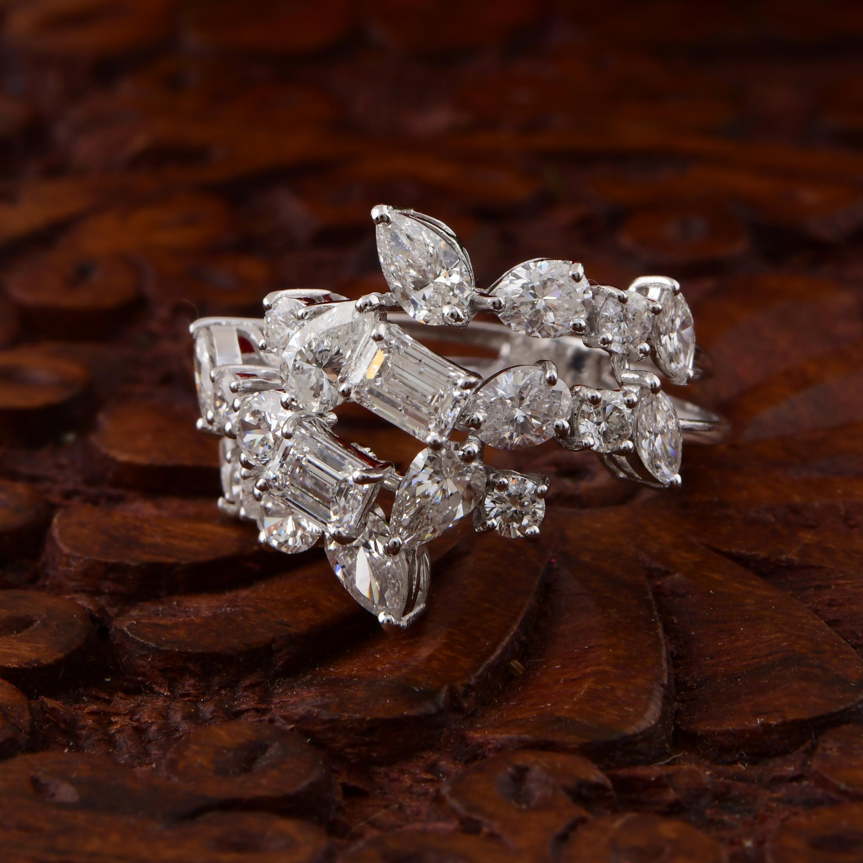 Bague en or blanc 14 carats avec diamant naturel taille émeraude ronde poire 2,96 carats SI/H Pour femmes en vente