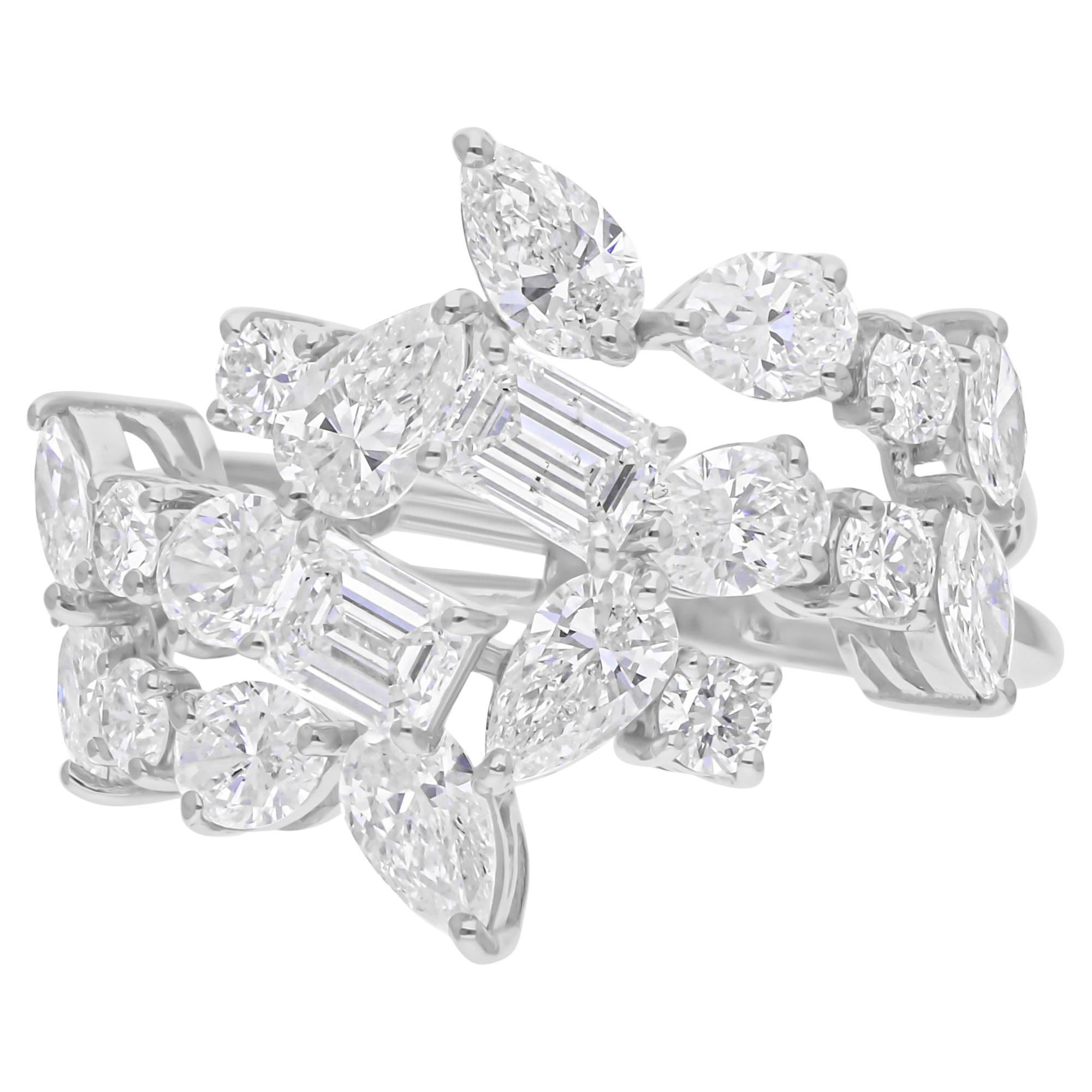 Anello con diamante naturale da 2,96 carati SI/H Pear Round Emerald Cut, oro bianco 18 carati