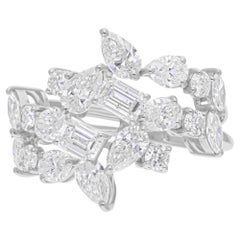 Bague en or blanc 18 carats avec diamants naturels taille émeraude ronde poire 2,96 carats SI/H