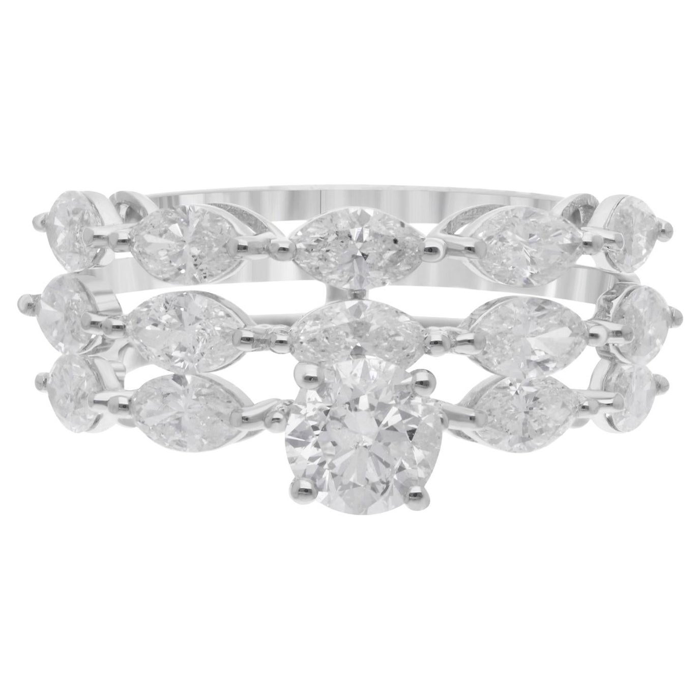 Bague en or blanc 18 carats avec diamants ronds marquises naturels de 2,98 carats