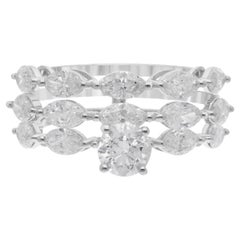 Bague en or blanc 18 carats avec diamants ronds marquises naturels de 2,98 carats