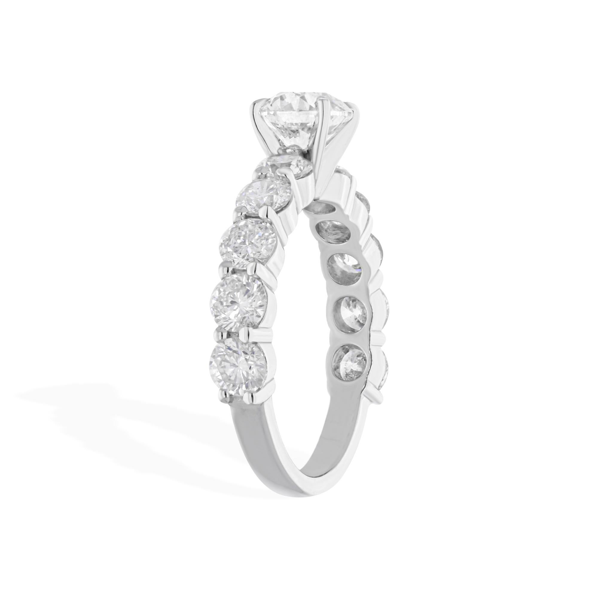 Round Cut Natural 2.98 Carat SI Clarity HI Color Diamond Ring 14 Karat White Gold Jewelry For Sale