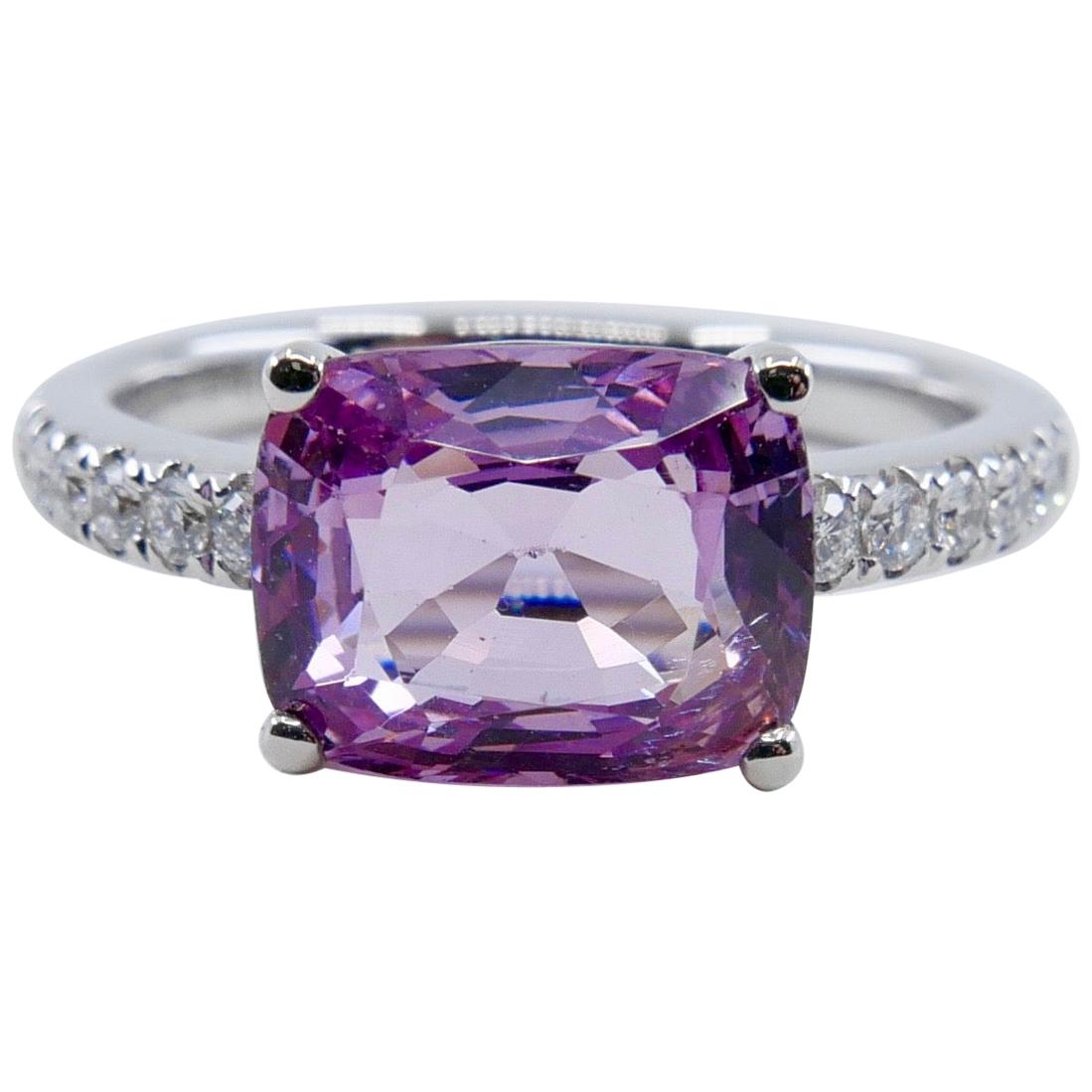 Natural 2.99 Carat Purple Spinel and Diamond Ring Set in 18 Karat White Gold