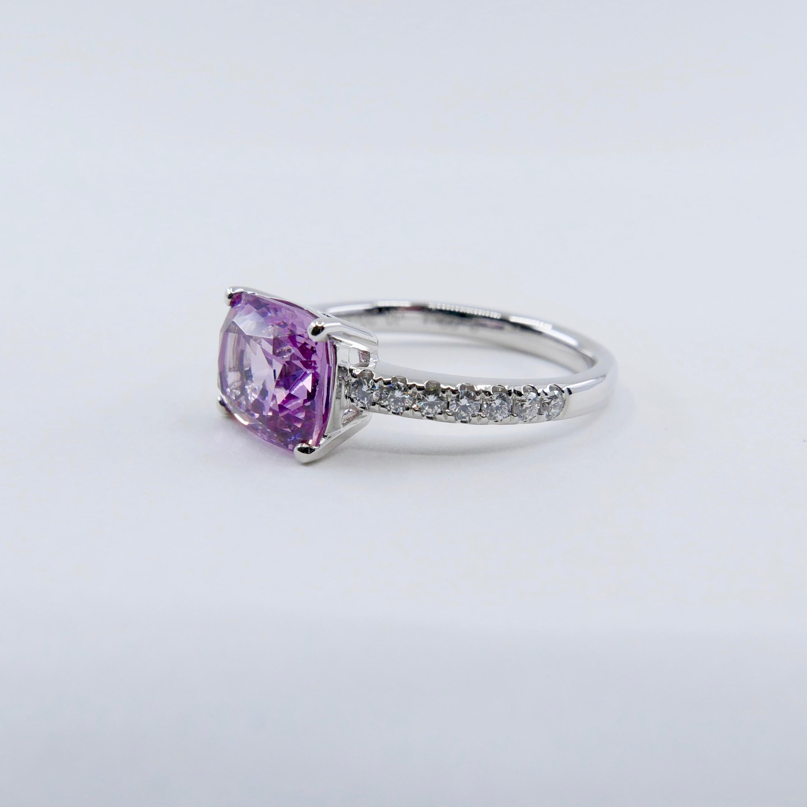 Cushion Cut Natural 2.99 Carat Purple Spinel and Diamond Ring Set in 18 Karat White Gold