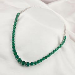 Natural 29.99 Carat Round Zambian Emerald Necklace 18 Karat White Gold
