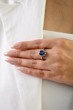 Natural 2Ct Oval Blue Sapphire & Diamond Halo Engagement Ring in 18K White Gold
