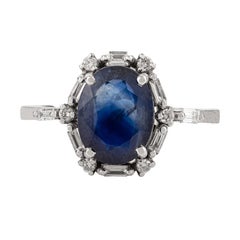 Natural 2Ct Oval Blue Sapphire & Diamond Halo Engagement Ring in 18K White Gold