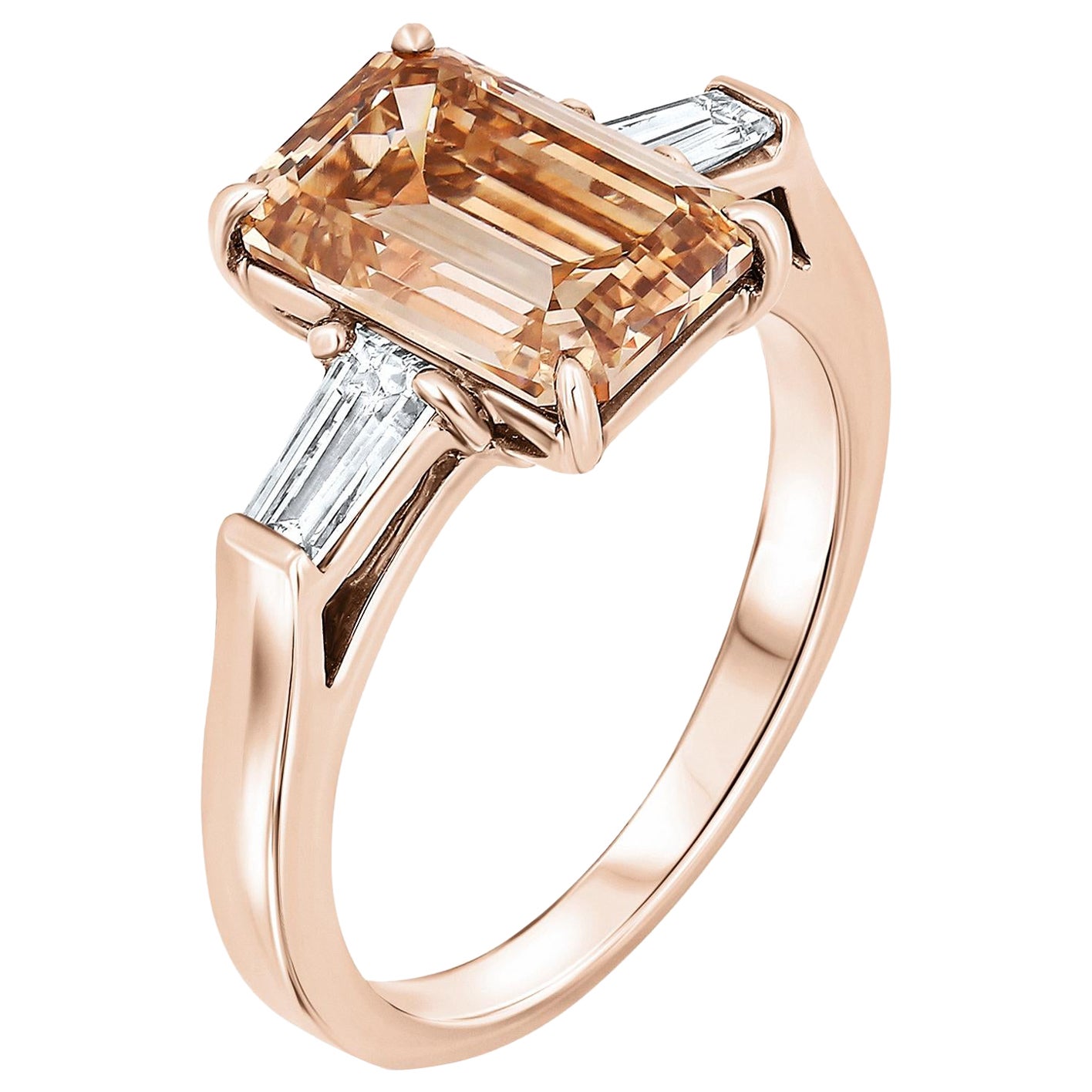 Anello di fidanzamento con diamante taglio smeraldo Champagne da 3 carati Nature, certificato GIA