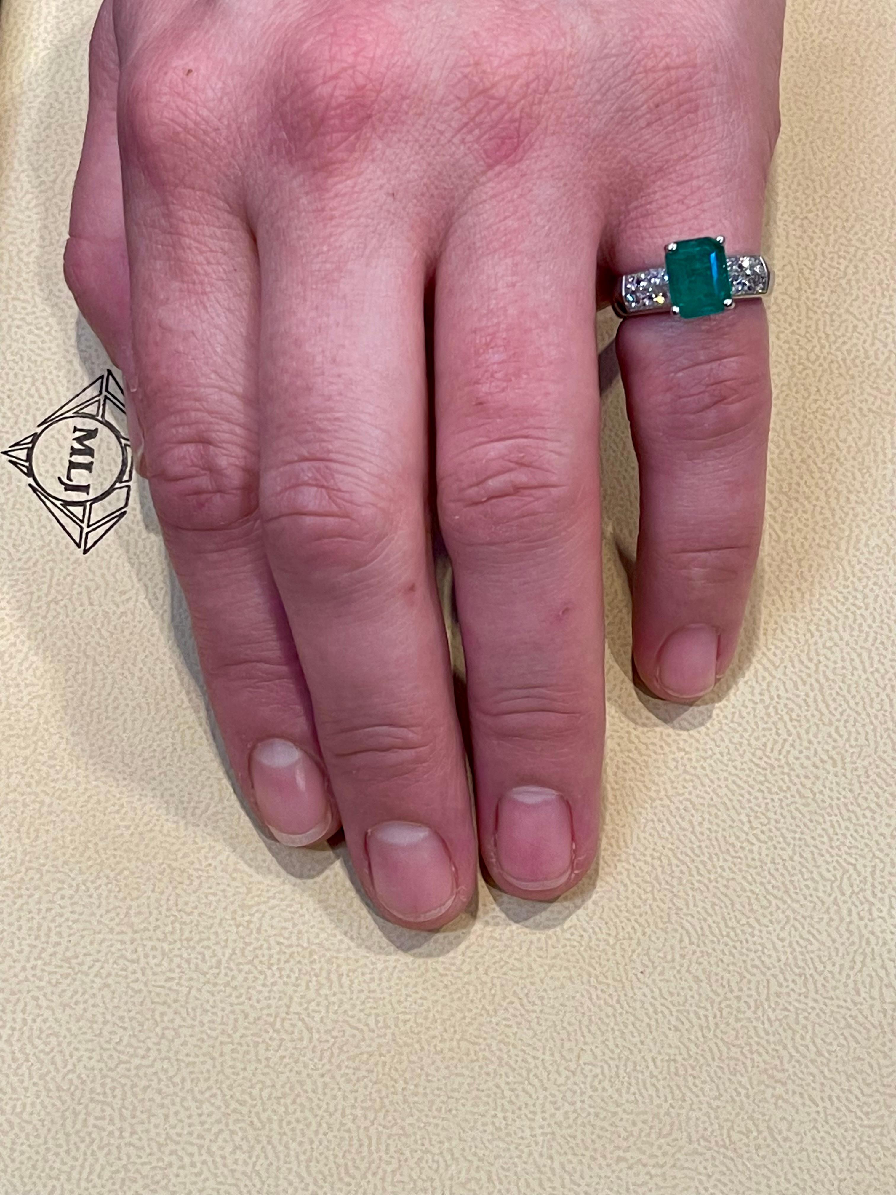 Natural 3 Carat Emerald Cut Emerald & 1 Carat Diamond Ring Platinum 14