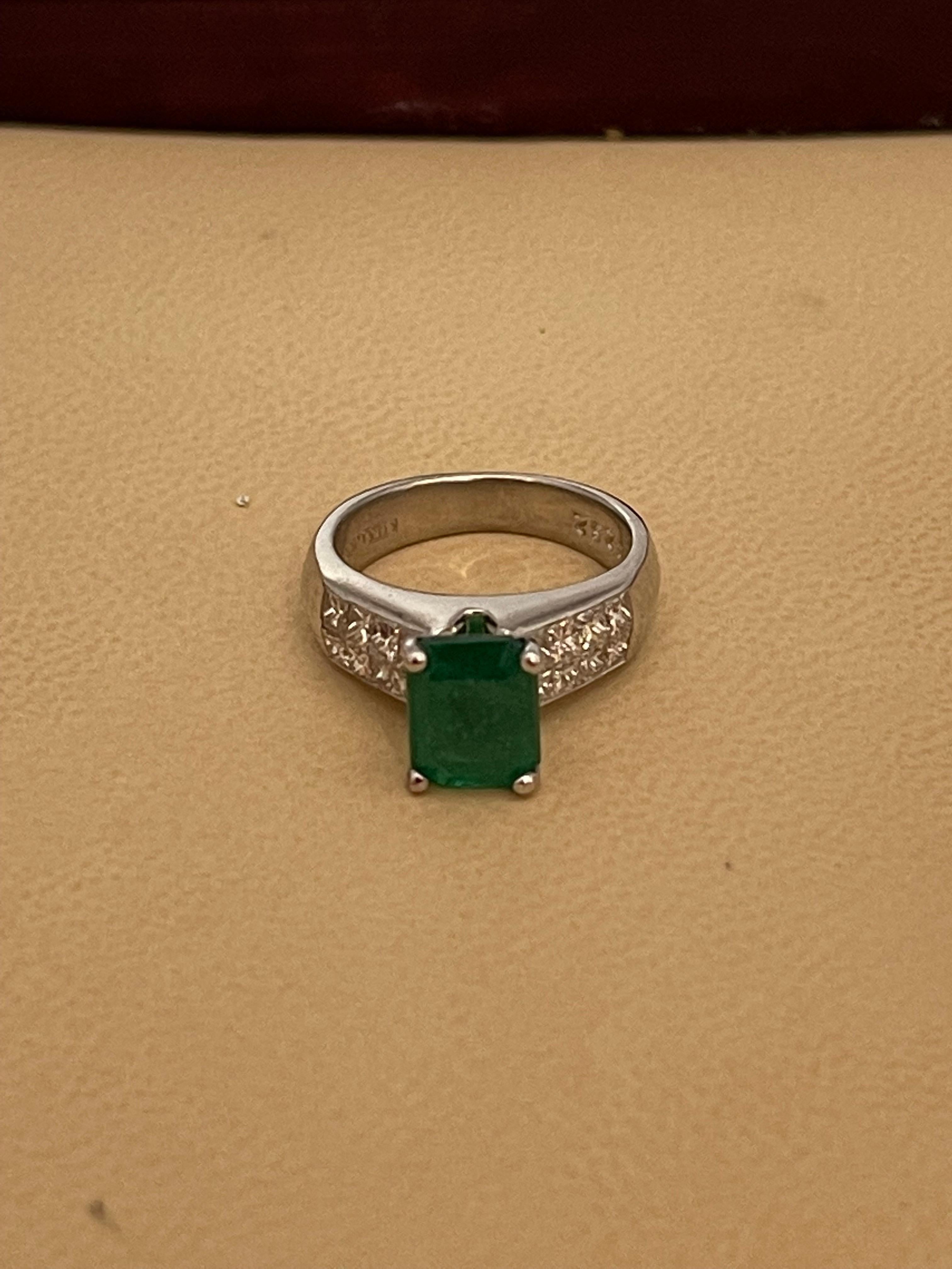 Natural 3 Carat Emerald Cut Emerald & 1 Carat Diamond Ring Platinum 9