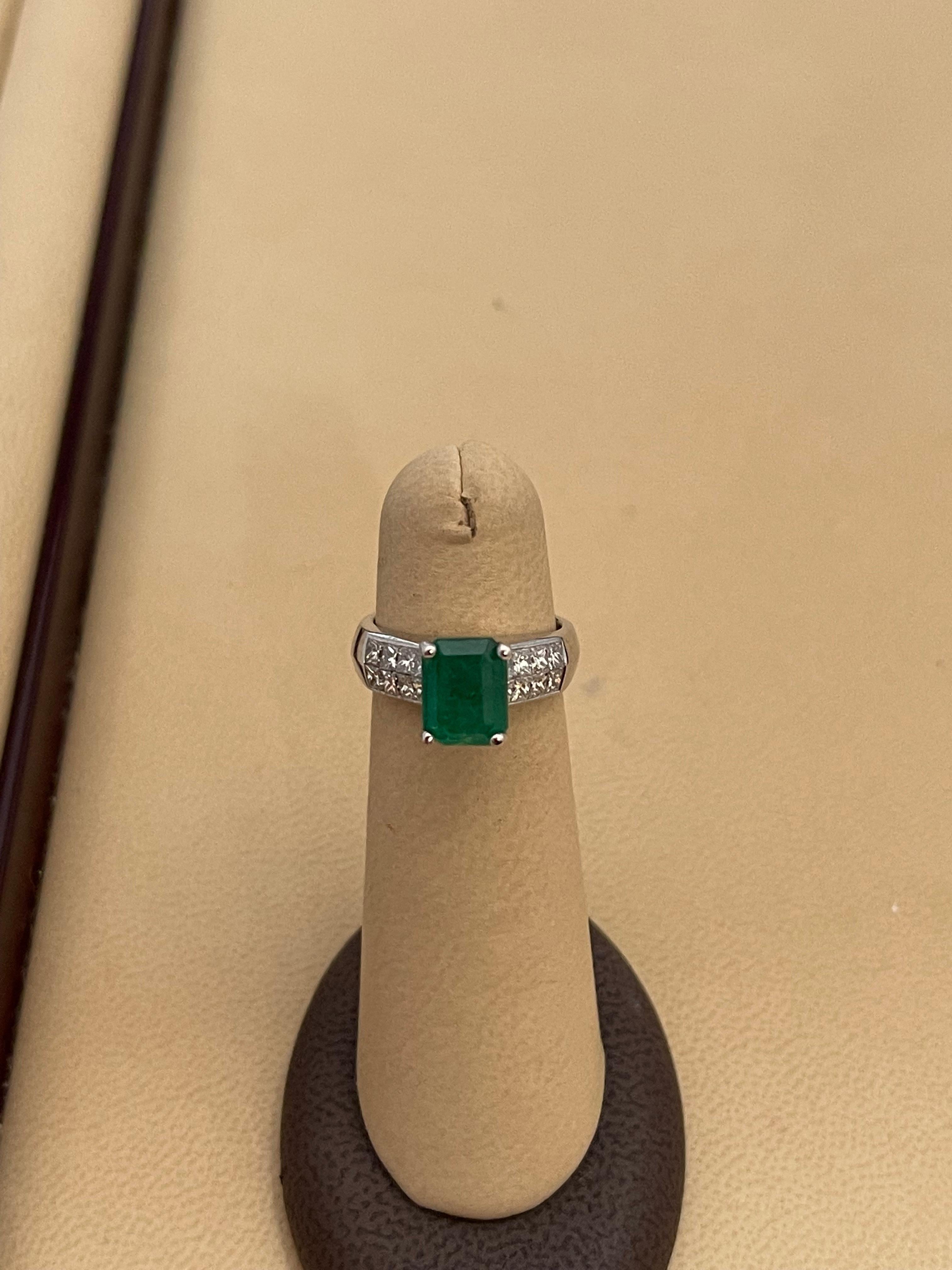 Natural 3 Carat Emerald Cut Emerald & 1 Carat Diamond Ring Platinum 10