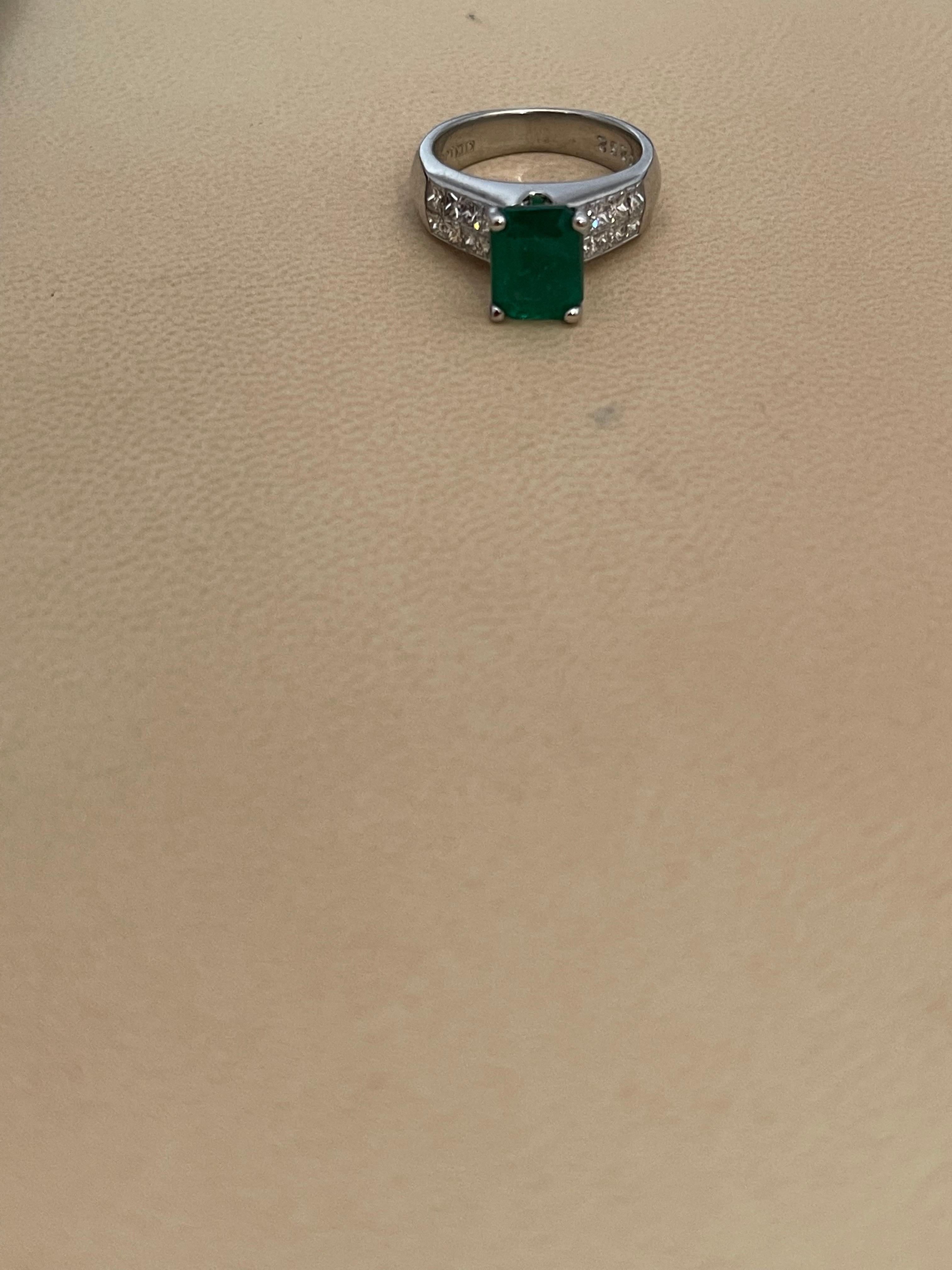 Natural 3 Carat Emerald Cut Emerald & 1 Carat Diamond Ring Platinum 11