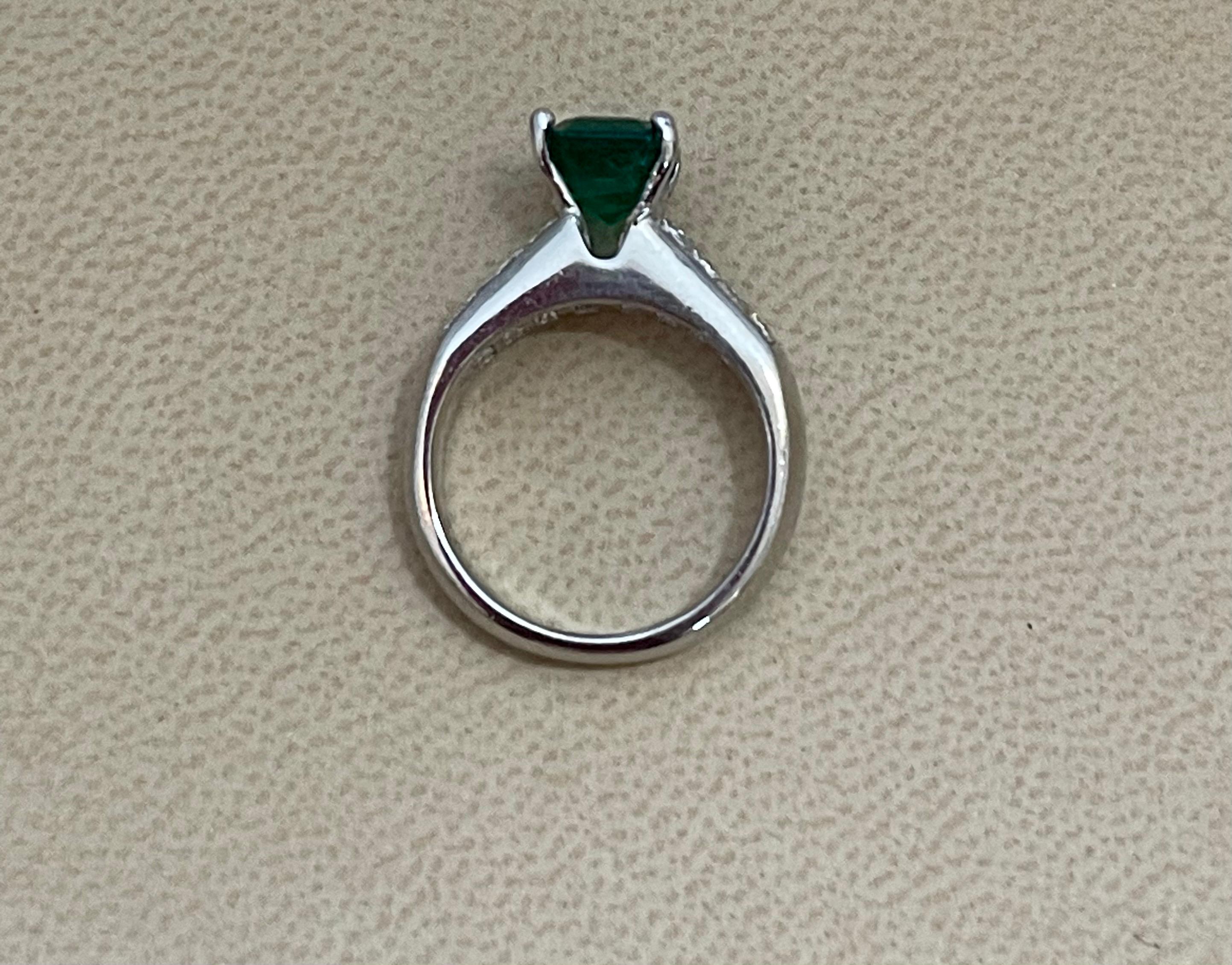 Natural 3 Carat Emerald Cut Emerald & 1 Carat Diamond Ring Platinum 12