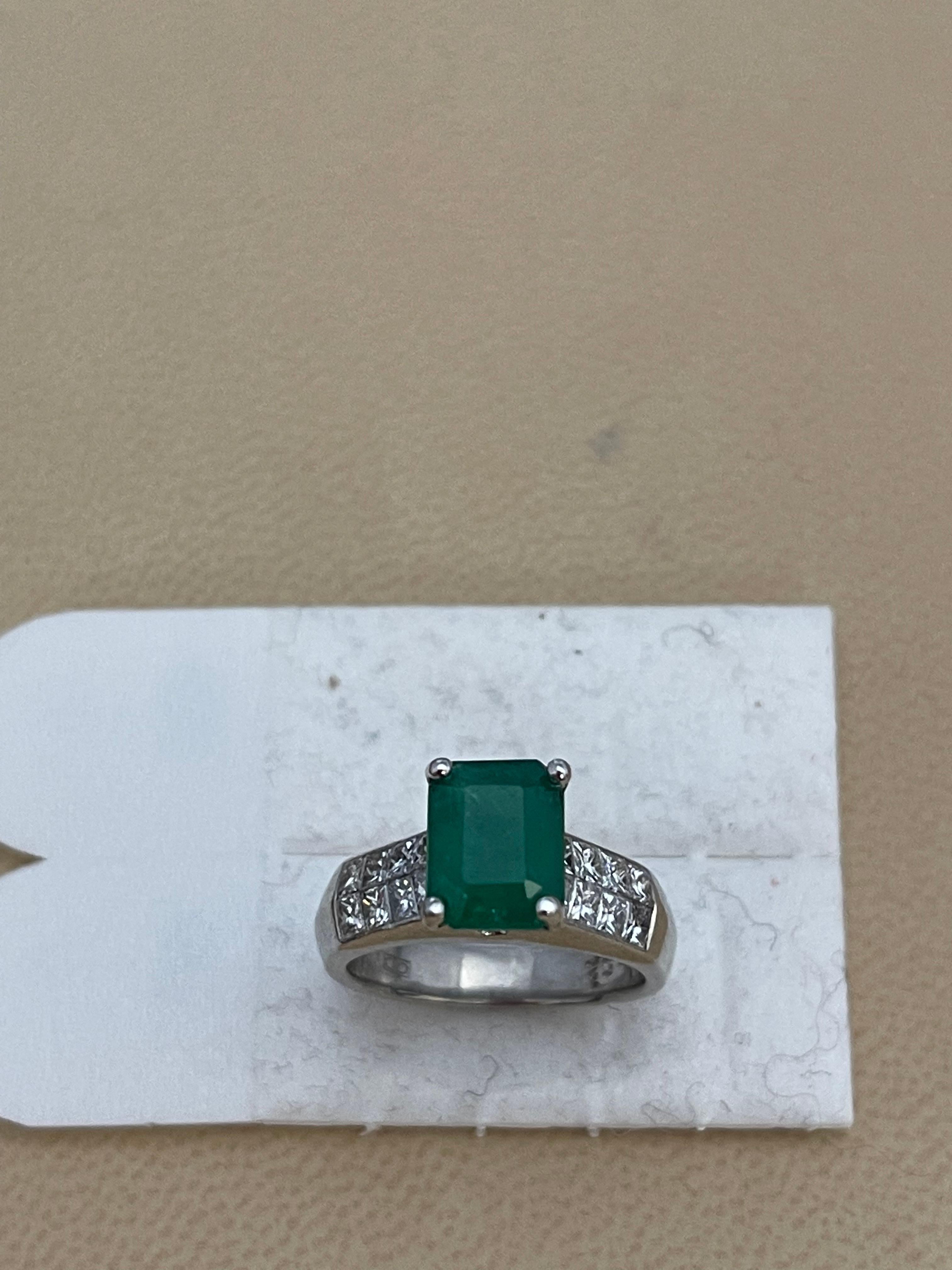 Natural 3 Carat Emerald Cut Emerald & 1 Carat Diamond Ring Platinum 1